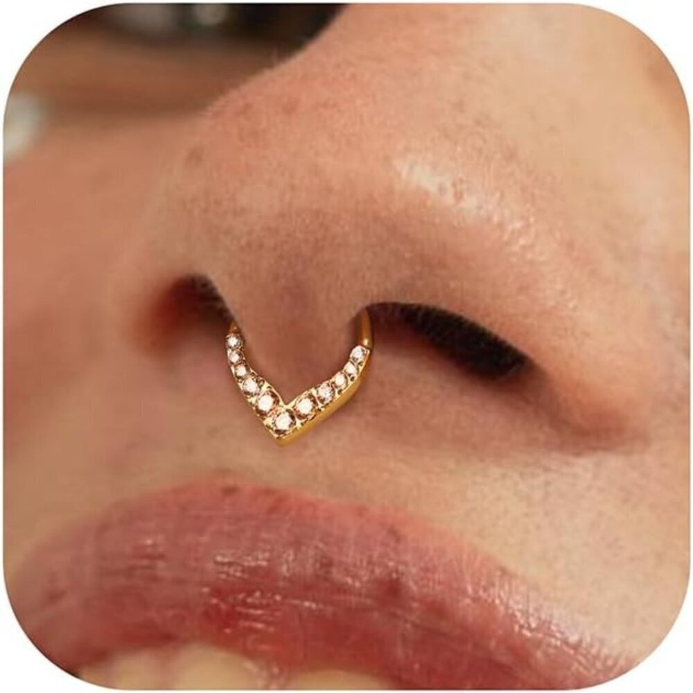 16G Septum Rings CZ Nose Hoop Hinged Jewelry Gold Plated Surgical Steel